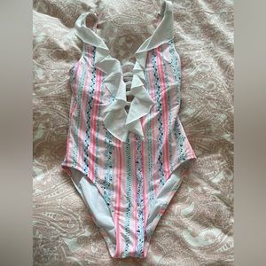 Lilly Pulitzer Carmen One Piece Swimsuit Size 4 Resort White Sea Stripe